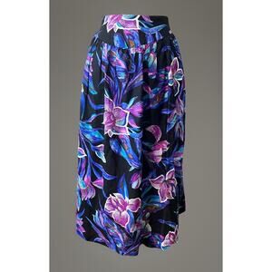 JIBS 80s 90s High Waist Long Skirt Day Glo Lily Vintage Flowy Rayon size Small